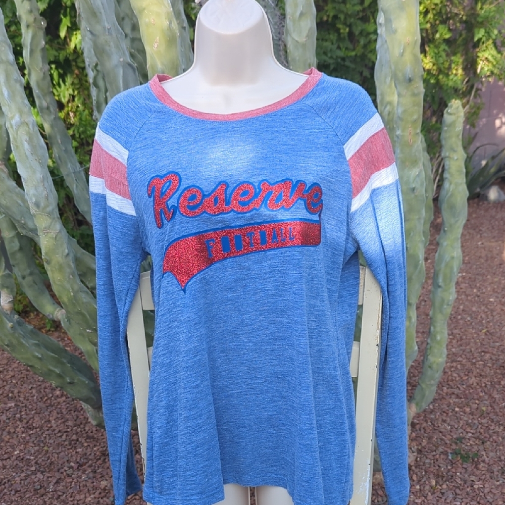 Retro Blue Red Reserve Football Stripe Long Sleeve Tee